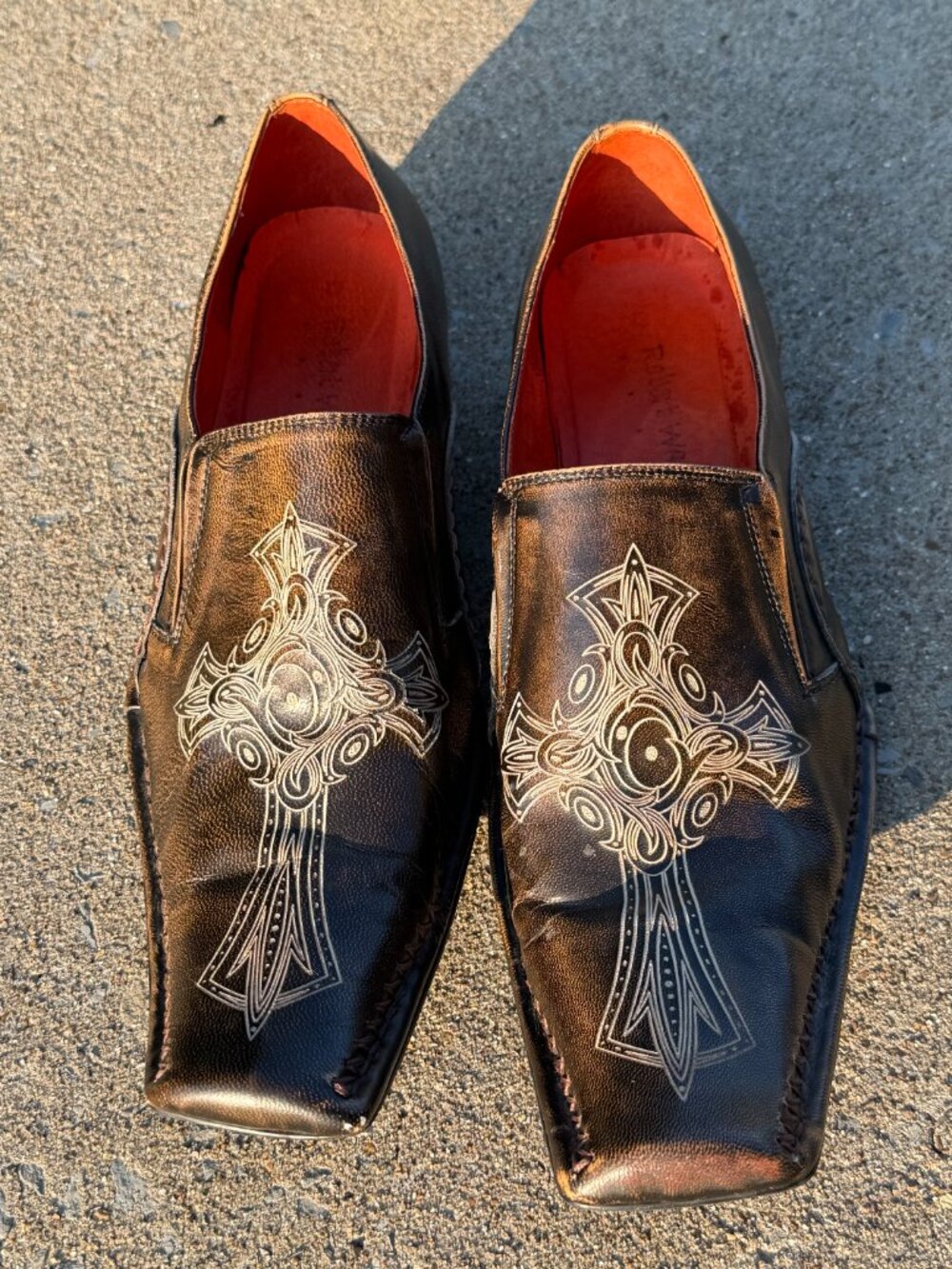 Robert Wayne Rome Loafers Mens 13 Brown Leather Cross Y2K Mall Goth Western 4116